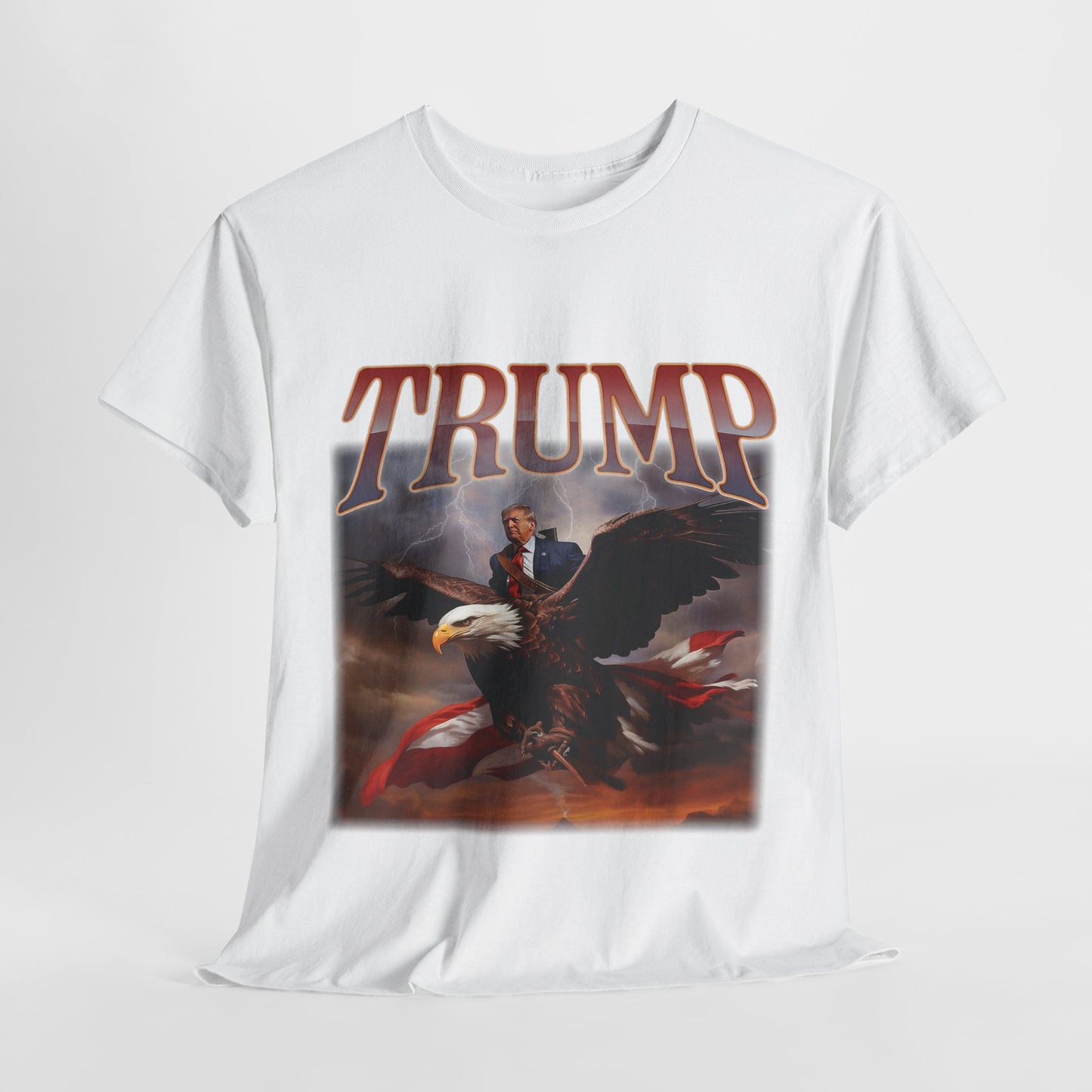 Trump with Bald Eagle USA Flag Unisex Heavy Cotton Tee