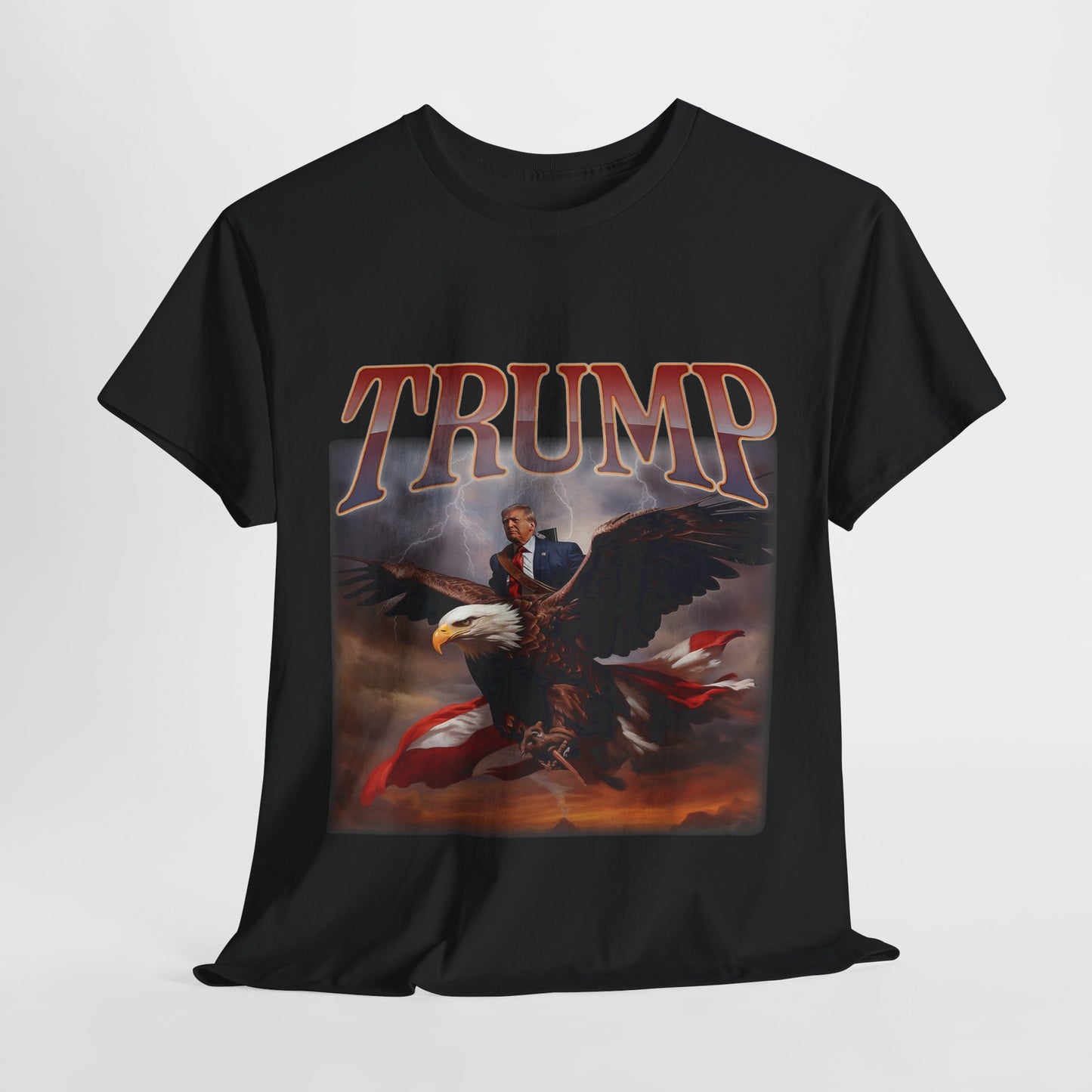 Trump with Bald Eagle USA Flag Unisex Heavy Cotton Tee