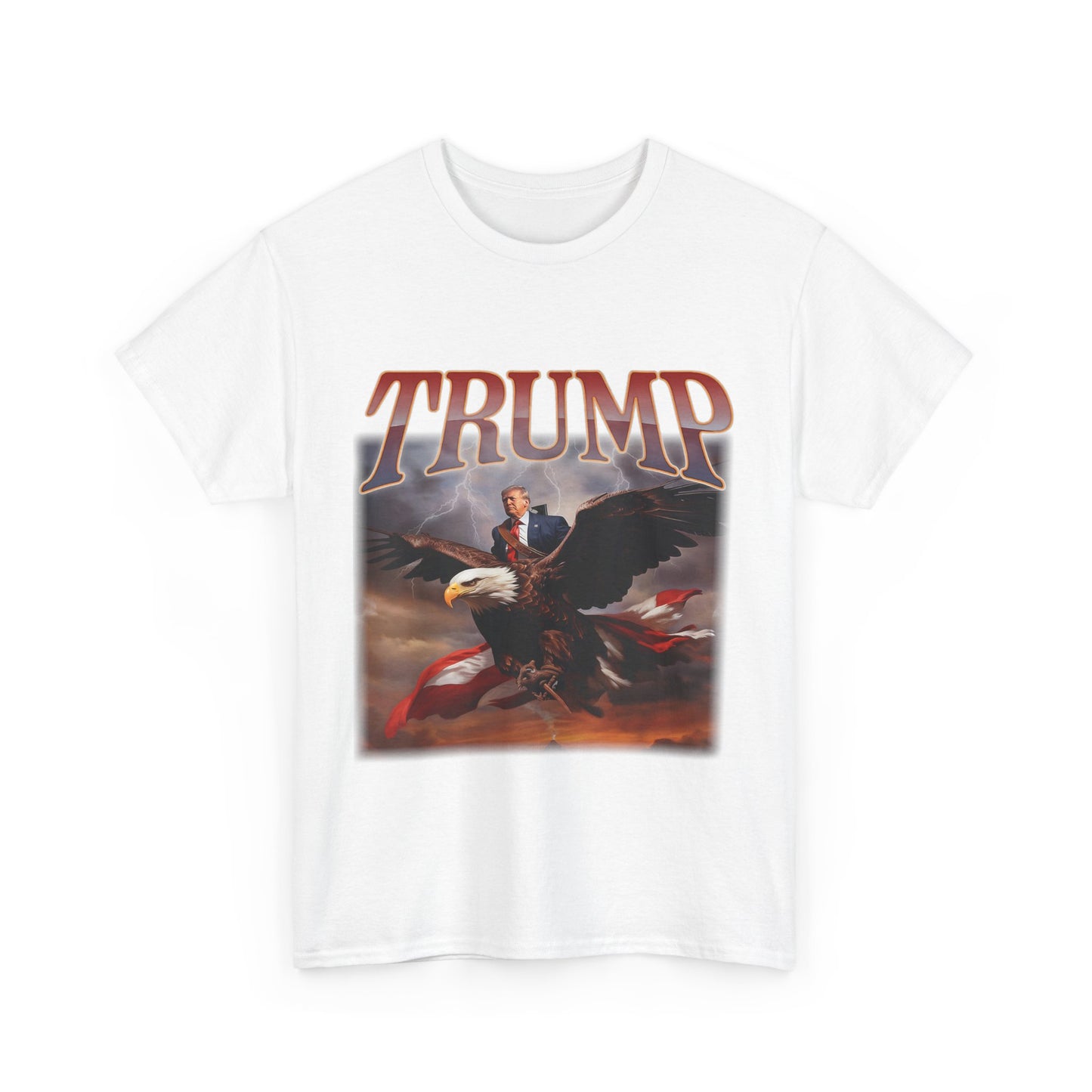 Trump with Bald Eagle USA Flag Unisex Heavy Cotton Tee