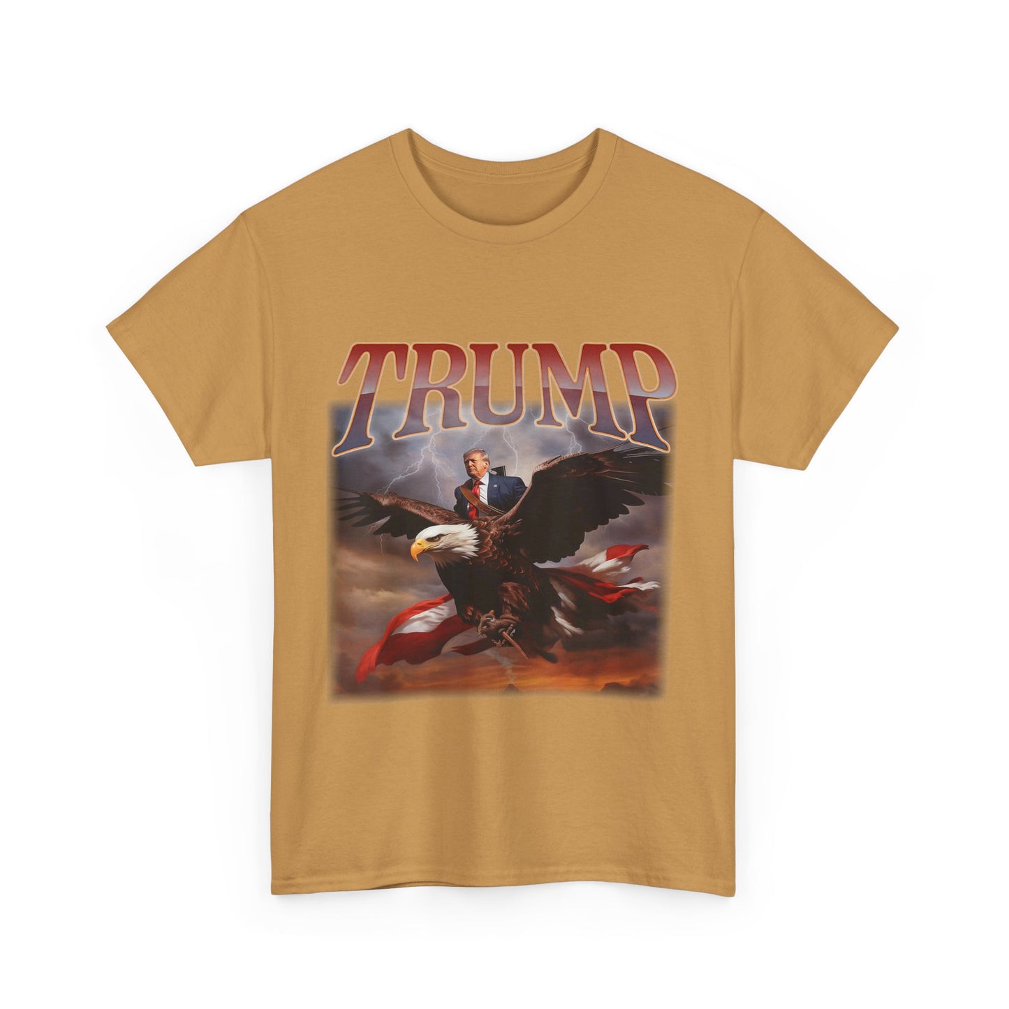 Trump with Bald Eagle USA Flag Unisex Heavy Cotton Tee