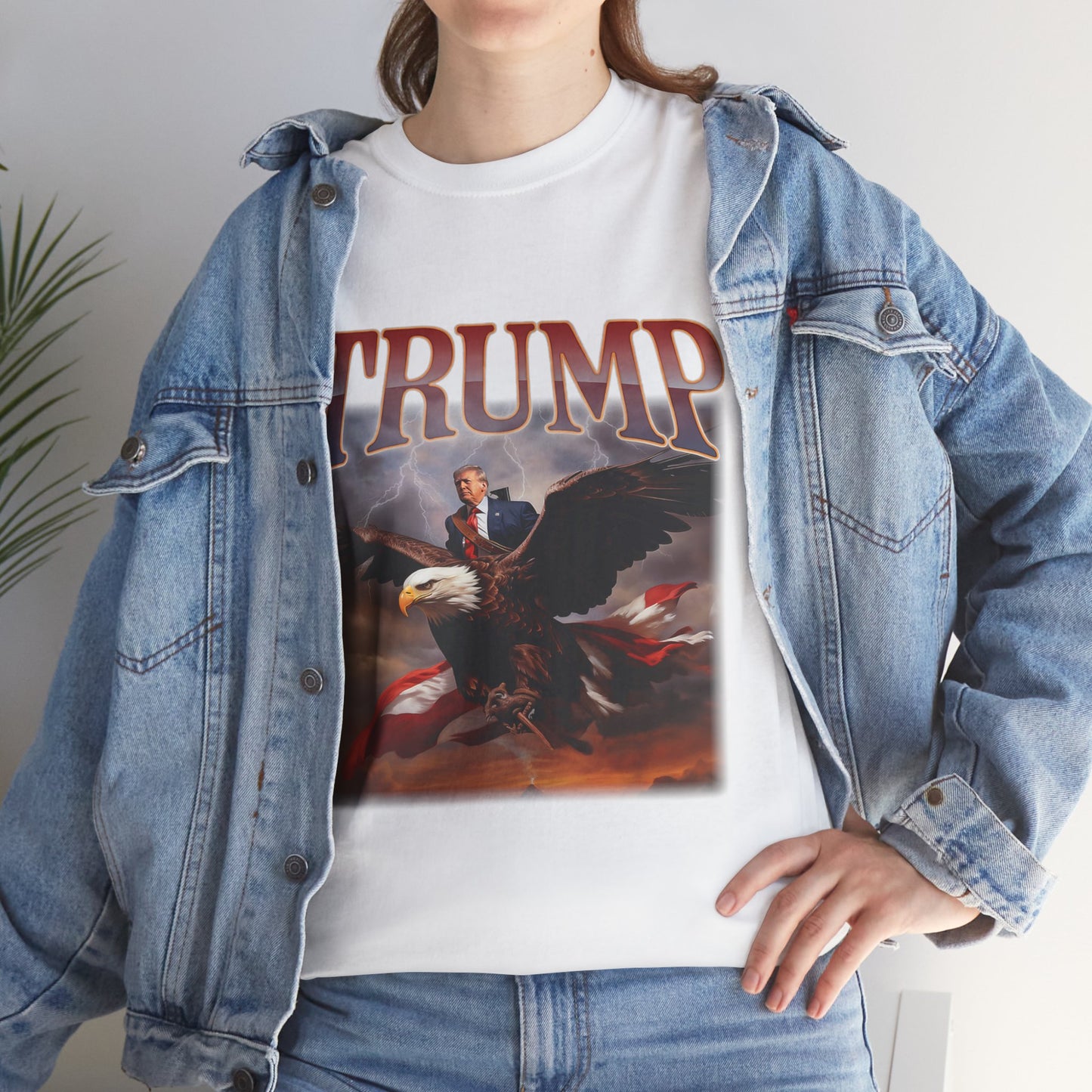 Trump with Bald Eagle USA Flag Unisex Heavy Cotton Tee