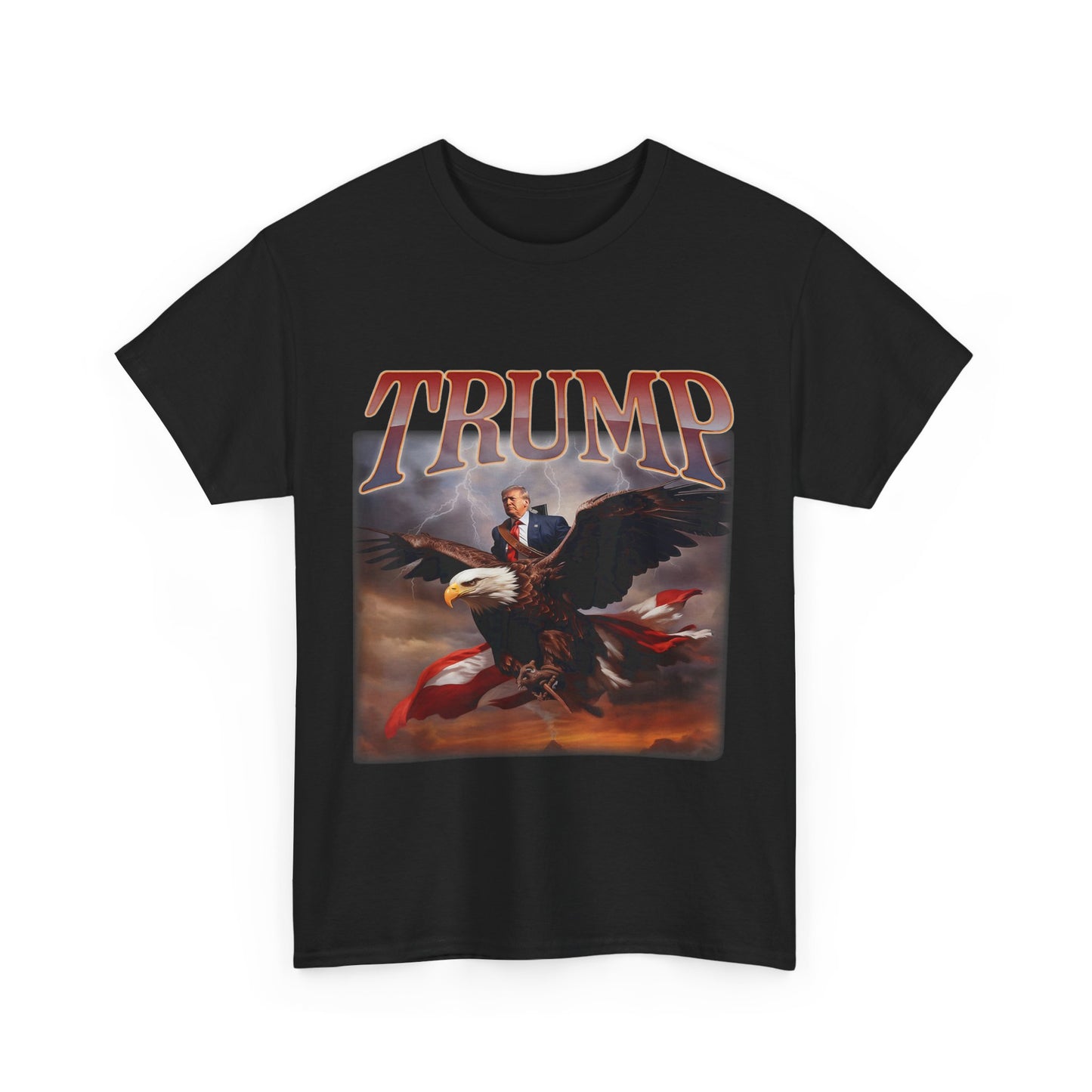 Trump with Bald Eagle USA Flag Unisex Heavy Cotton Tee