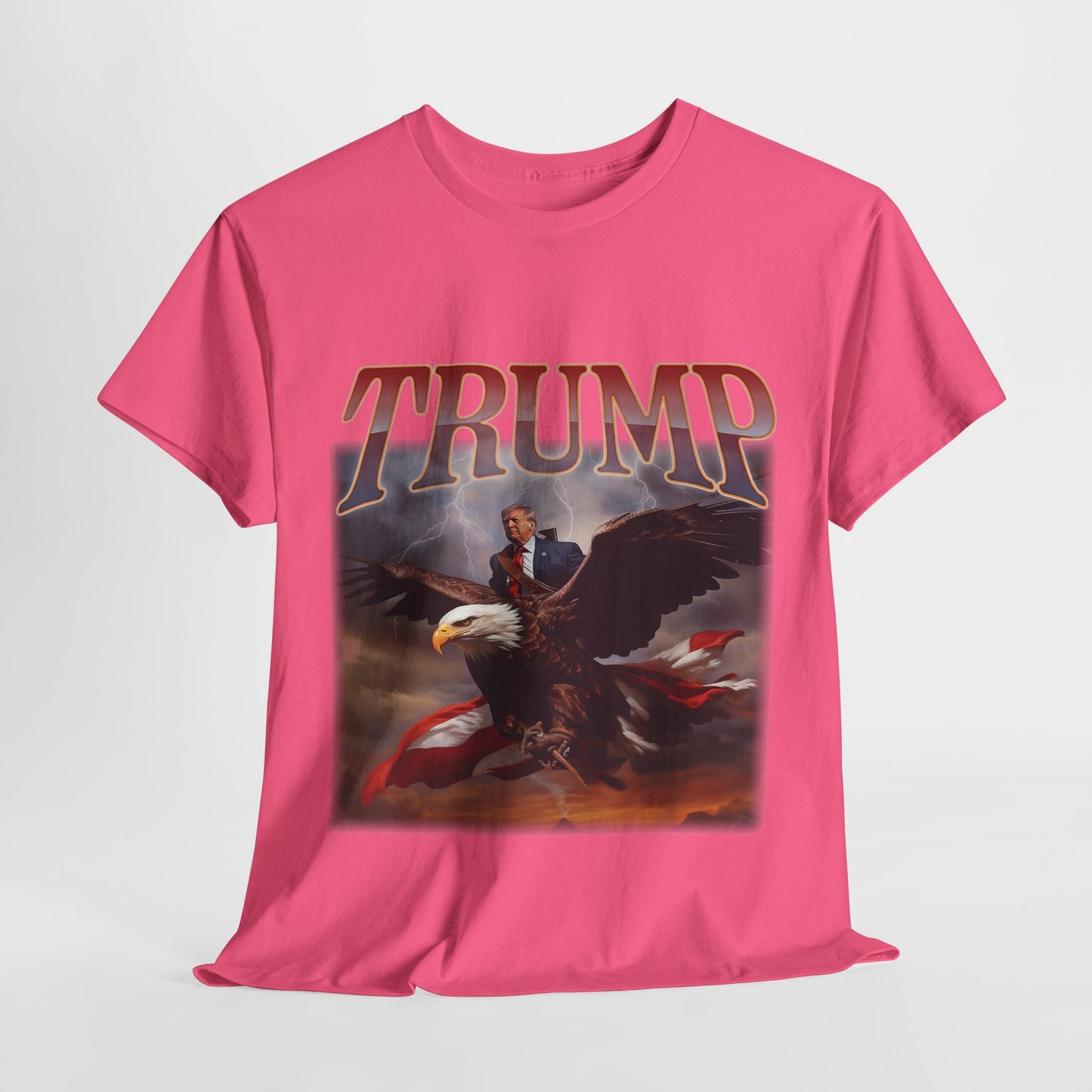 Trump with Bald Eagle USA Flag Unisex Heavy Cotton Tee