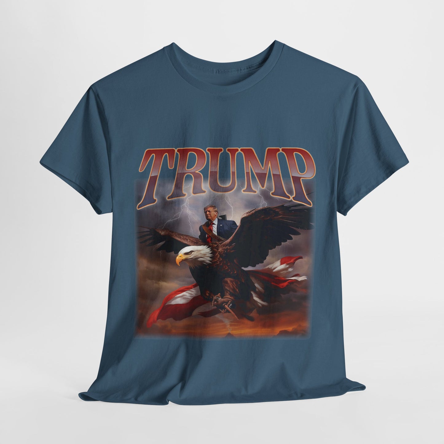 Trump with Bald Eagle USA Flag Unisex Heavy Cotton Tee